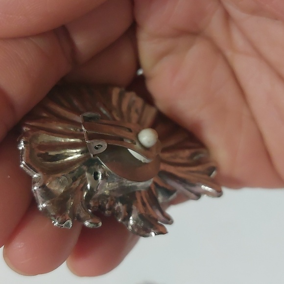 Vintage Rhinestone Embellished Clip On Earrings Silver Tone - Picture 5 of 6